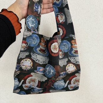 コンビニサイズエコバッグ　カップ　ティーポット柄
