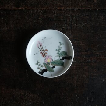 手書き感溢れる花と蝶々◆時代物　色絵金彩小皿　骨董/antiques 器　古美術　古道具　大正時代