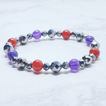 ✦ 不安をやわらげ、人との関わりに寄り添う◎テラヘルツブレスレット｜天然石・アメジスト・赤瑪瑙 No.868