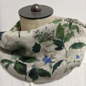 ★ハンドメイドネックウォーマー*リネン水彩フラワーヴィンテージウォッシュリネンのコピー