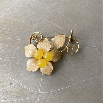 Vintage 80s-90s retro yellow stone enamel flower brooch