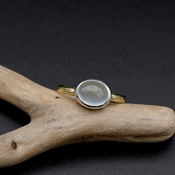 ミルキーアクアマリン・キャッツアイのリング　約10号 横向き　～真鍮と銀の指輪～　天然石アクセサリー　指輪　一点物