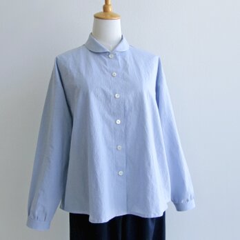 国産コットン＊ゆったりシルエットのブラウス（キャンブリック生地・ブルーグレー）