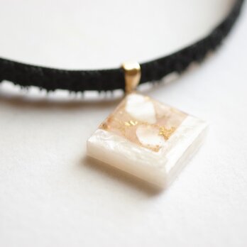 【受注製作】レジンアート　スクエアモチーフとタティングレースとベルベットリボンのチョーカー〈逢引〉