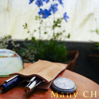 革のカシミヤ・ディアスキンの2本差しペンケース（無染色）