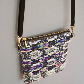 スマホポシェット｜手織り｜アイボリー&ヴァイオレット