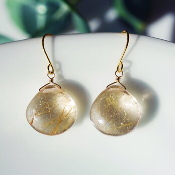 大粒ルチルクォーツのぷるんとマロン・サージカルステンレスピアス　～流星群