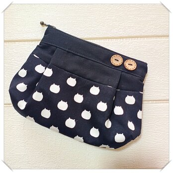 【受注製作】ねこたま飾りボタンのポーチ