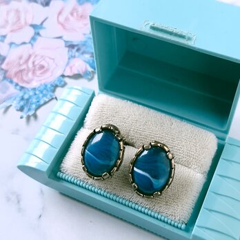 blue faux agate glass vintage earrings ヴィンテージイヤリング