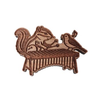 【木ｔｃｈ】クルミの木・ブローチ（マリンバの歌）リス　小鳥