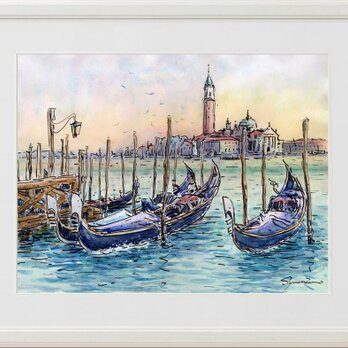 水彩画原画　ヴェネツィア暮色　＃722