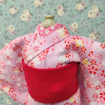 着せ替え人形の服　㉖　着物　<春まつ雪うさぎ>