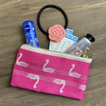 【スワン】畳縁　ぺたんこ　ミニポーチ　小銭入れ　カードケース　白鳥　バレエ　ピンク