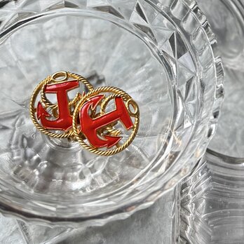 YT43-【 TRIFARI 】トリファリ・ヴィンテージイリング 1960s Gold Tone Anchor Red