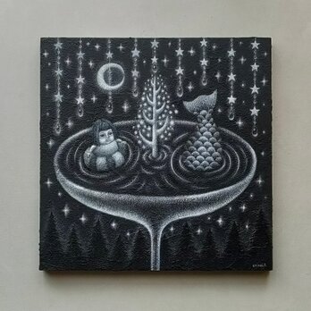 原画「水浴び」木製パネル 24×24cm