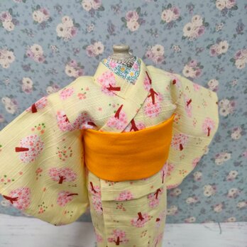 着せ替え人形の服　㉘　着物　<春まつ雪うさぎ>