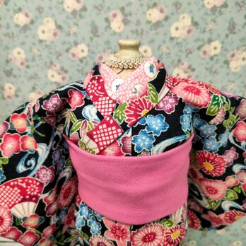 着せ替え人形の服　㉜　着物　<春まつ雪うさぎ>