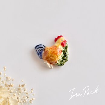 エリック・エ・ジル2025　四葉のクローバーとニワトリのフェーヴ　フェーブ　フランス製　陶器