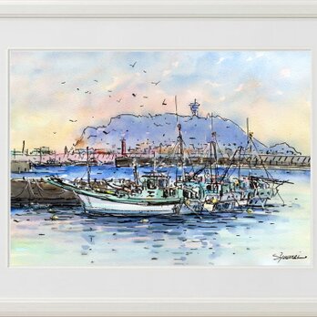 水彩画原画　腰越漁港 B　＃724