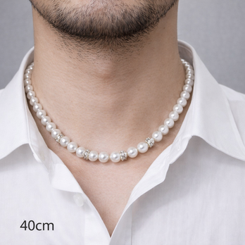 ロンデルシンプルガラスパールネックレス40-45cm