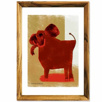 紅のゾウ　象　送料無料 　イイネたのしいポスター　イラスト　ポスター　アートポスター　アート/sei検索新着順　4080