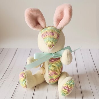 こぎん刺しのウサギS「総刺しこぎんウサギ　Spring Bunny」