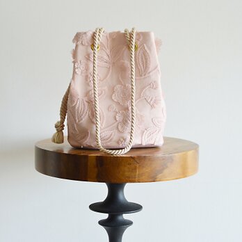 数量限定 フラワーチュール刺繍レース2Wayポシェットマリンバッグ　ペールピンク  フォーマルコーデにも◎