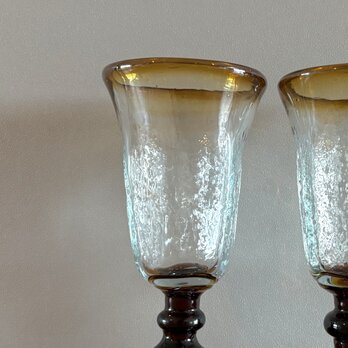 国産の古いレトリーなワイングラス　吹きガラス　【ペアグラス】