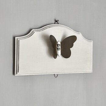 アンティーク バタフライ ウォールフック ステンレス シルバー フック ピュアホワイト 木製 蝶のコピー
