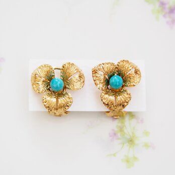 GERMANY　ドイツ　ゴールドトーン　ブルービーズ　フラワー　イヤリング　/　CJ5189