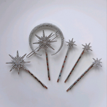 【結婚式 ヘアアクセサリー】星 月 ヘアピン 6本セット ゴールド/シルバー｜小枝 ブライダル ウェディング 卒業式 成人式