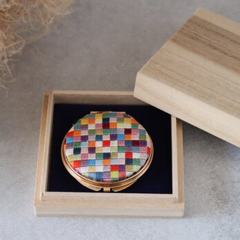 【桐箱入り】絽ざし手鏡 市松文様 多色 | 絹糸の手仕事 コンパクトミラー｜葵堂