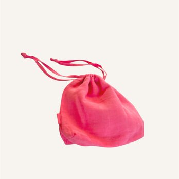 天日干しリネンの巾着   チェリーピンク