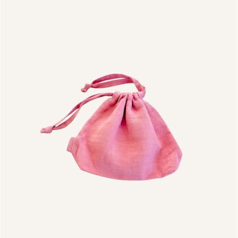 天日干しリネンの巾着  ベビーピンク