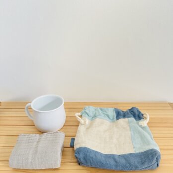 天日干しリネン巾着　 水色