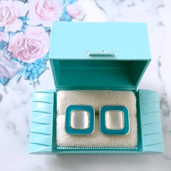 bluegreen moon glow glass square ヴィンテージピアス