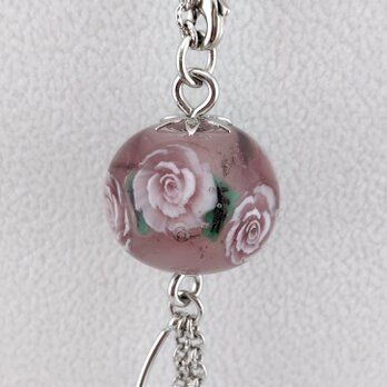 とんぼ玉バックチャーム　バラ（紫）