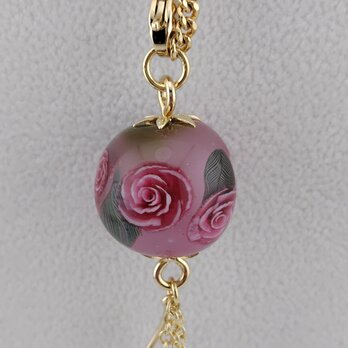 とんぼ玉バックチャーム　バラ（ピンク）