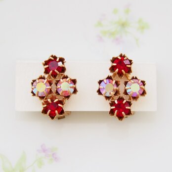 Unsigned Beauty　ゴールドトーン　レッド＆オーロララインストーン　イヤリング　/　CJ7044E