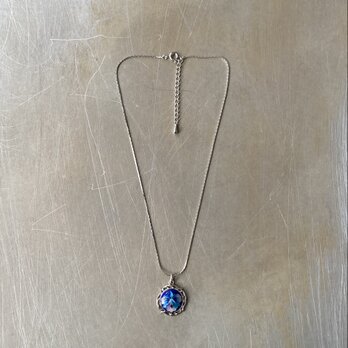 Vintage retro botanical flower blue enamel necklace