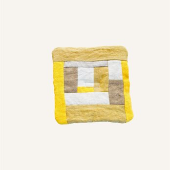 5色リネンのポットマット  黄色