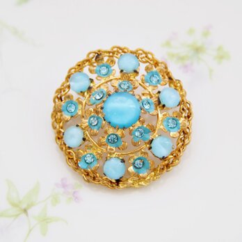 AUSTRIA　オーストリア　ゴールドトーン　ブルームーングロウ　ラインストーン　フラワー　ブローチ　/　CJ7126