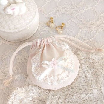 可愛いレースとリボンの桜色ミニ巾着