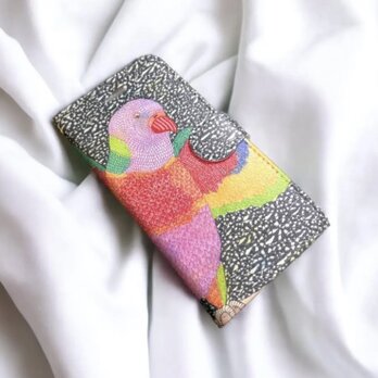 ゴシキセイガイインコ・カラノア｜空気まで踊り出す帯あり手帳型iPhoneケース