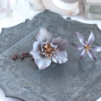 浴衣・着物髪飾りに♥艶やかなクリスマスローズのビーズ付き髪飾り　浴衣　着物　袴　髪飾り　卒業式　入学式　モノトーン　グレー　