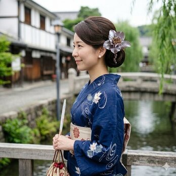 浴衣・着物髪飾りに♥艶やかなクリスマスローズのビーズ付き髪飾り　浴衣　着物　袴　髪飾り　卒業式　入学式　モノトーン　グレー　