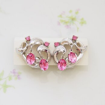 Trifari　トリファリ　シルバートーン　ピンクラインストーン　イヤリング　/　CJ7284