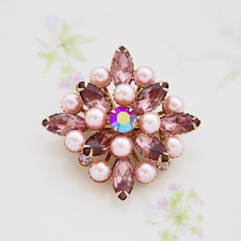 Unsigned Beauty　ゴールドトーン　ピンクラインストーン　フェイクパール　ブローチ　/　CJ7177