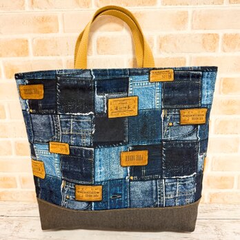 大きいレッスンバッグ(裏キルト)　【デニム柄】