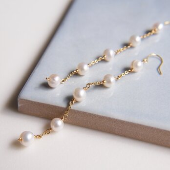 14kgf 5連 淡水パール ピアス / イヤリング ホワイト